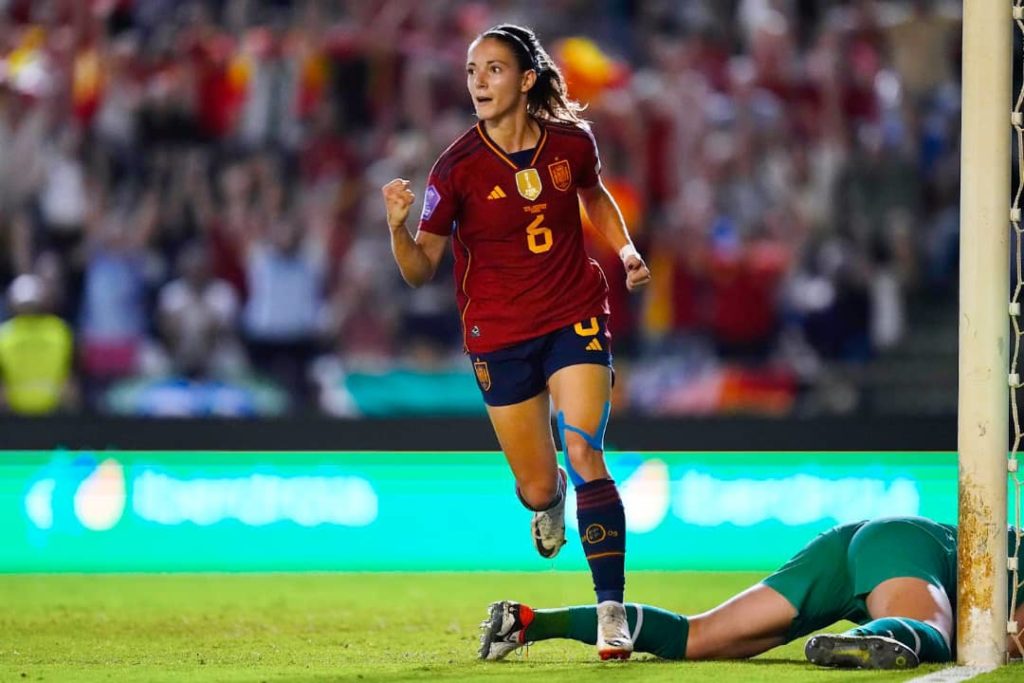 Aitana Bonmati celebrates scoring for Spain