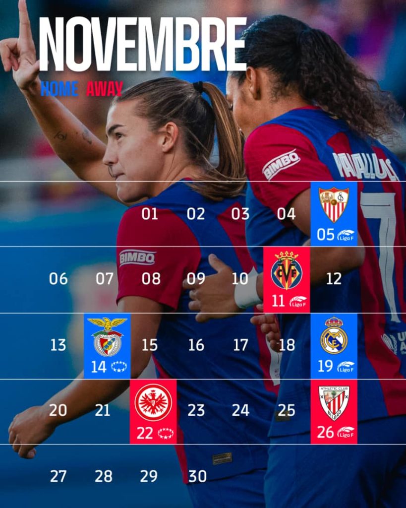 Barcelona Femeni calendar for November