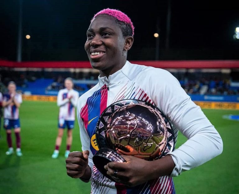 Asisat Oshoala presents CAF African Women's Player of the Year award